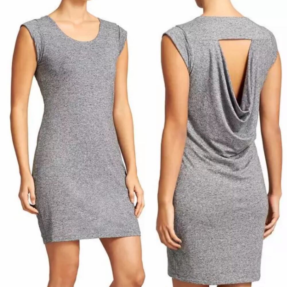 Athleta Linen Blend Charisma Mini Dress Jersey Knit Cap Sleeve Gray Womens M